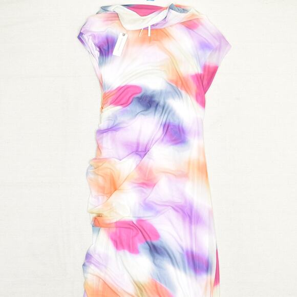 NEW Anthropologie Women's Wrap Dress Midi Abstract Polyester Multicolor Size L - Picture 3 of 8